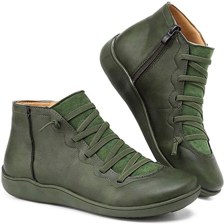 Women's Lace-Up Cross-Strap Flat Ankle Heeled Boots