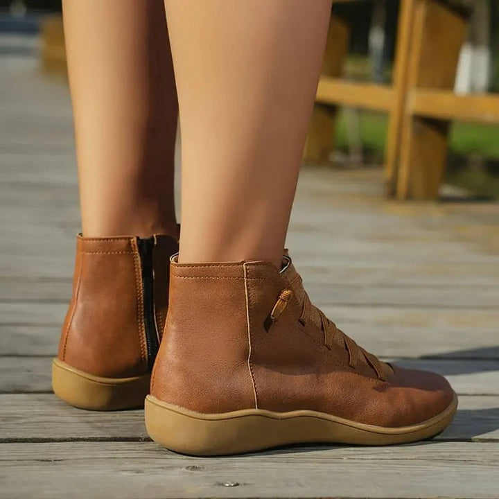 Women's Lace-Up Cross-Strap Flat Ankle Heeled Boots