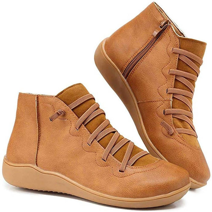 Women's Lace-Up Cross-Strap Flat Ankle Heeled Boots