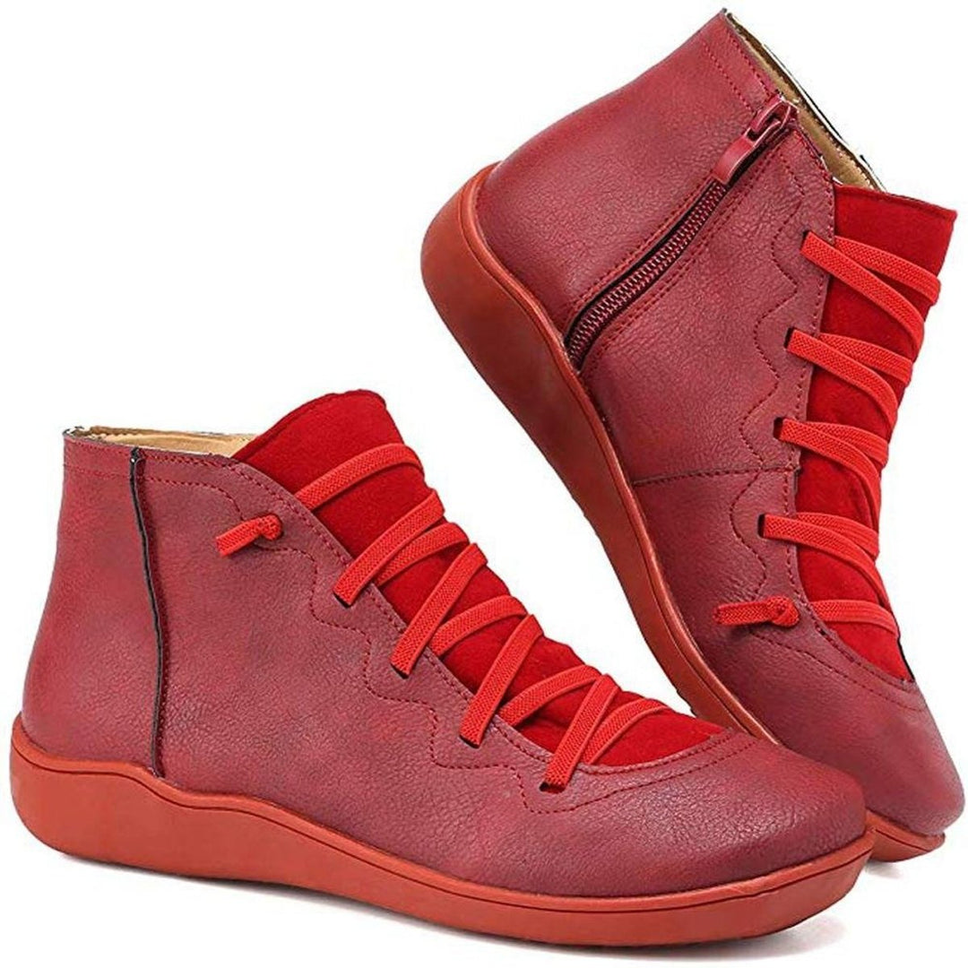 Women's Lace-Up Cross-Strap Flat Ankle Heeled Boots