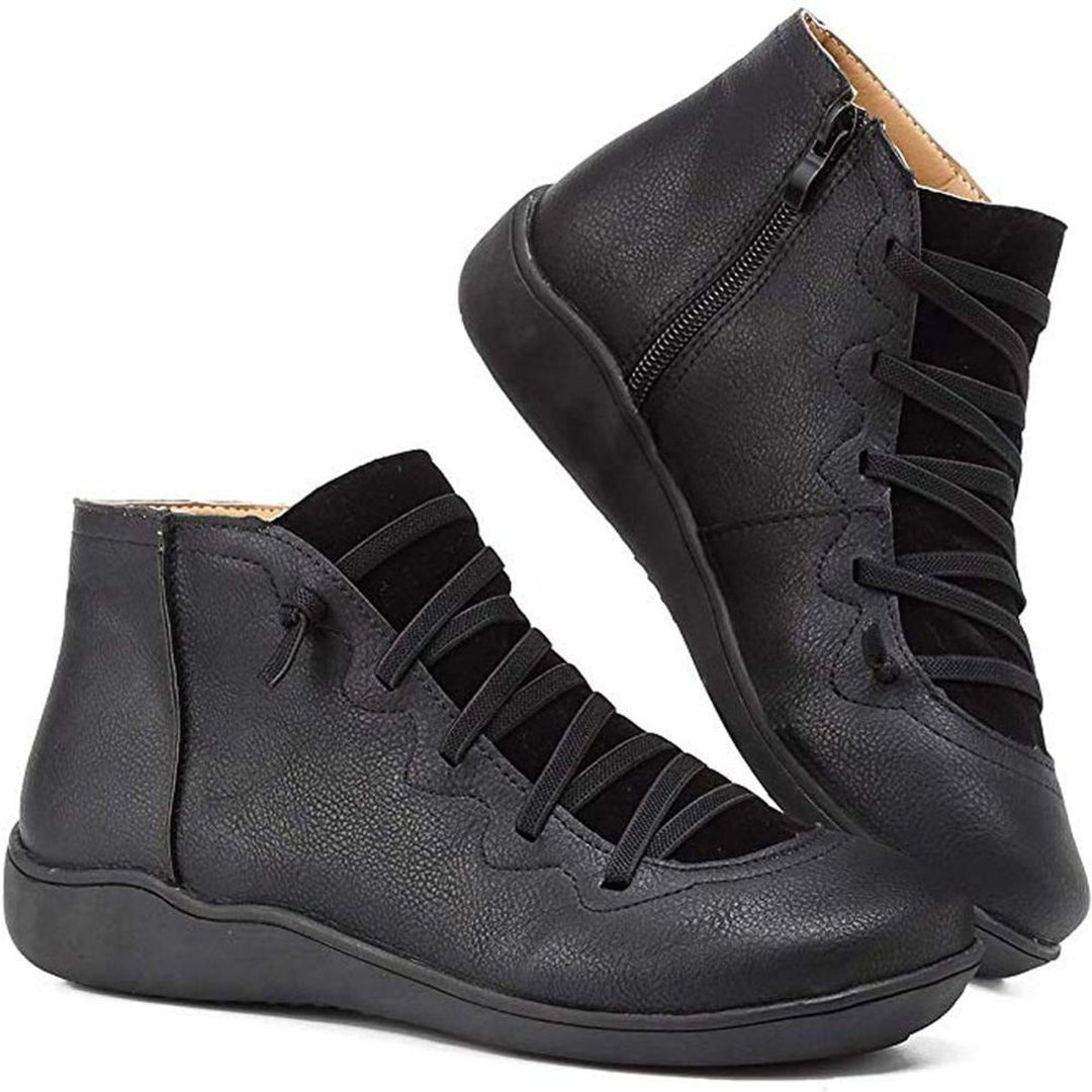 Women's Lace-Up Cross-Strap Flat Ankle Heeled Boots