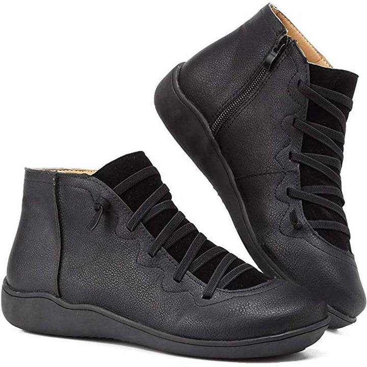 Women's Lace-Up Cross-Strap Flat Ankle Heeled Boots