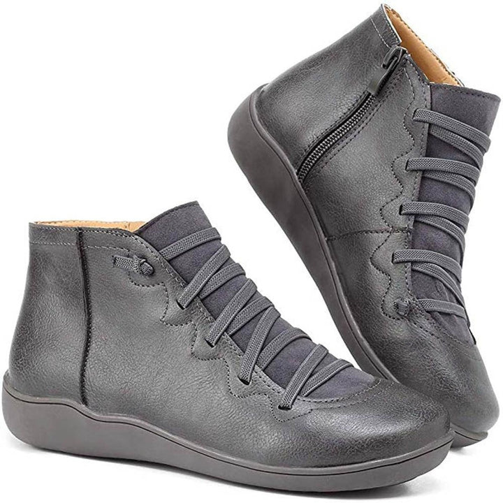 Women's Lace-Up Cross-Strap Flat Ankle Heeled Boots