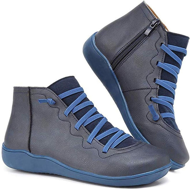 Women's Lace-Up Cross-Strap Flat Ankle Heeled Boots