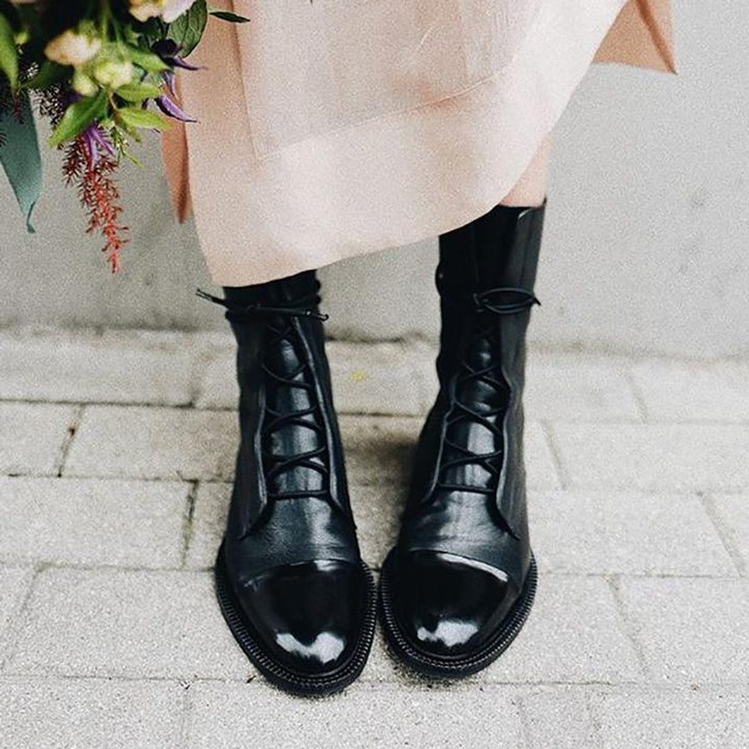 Women's Lace-Up Leather Ankle Heeled Boots