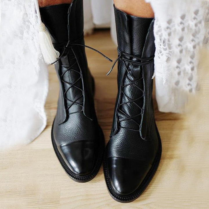 Women's Lace-Up Leather Ankle Heeled Boots