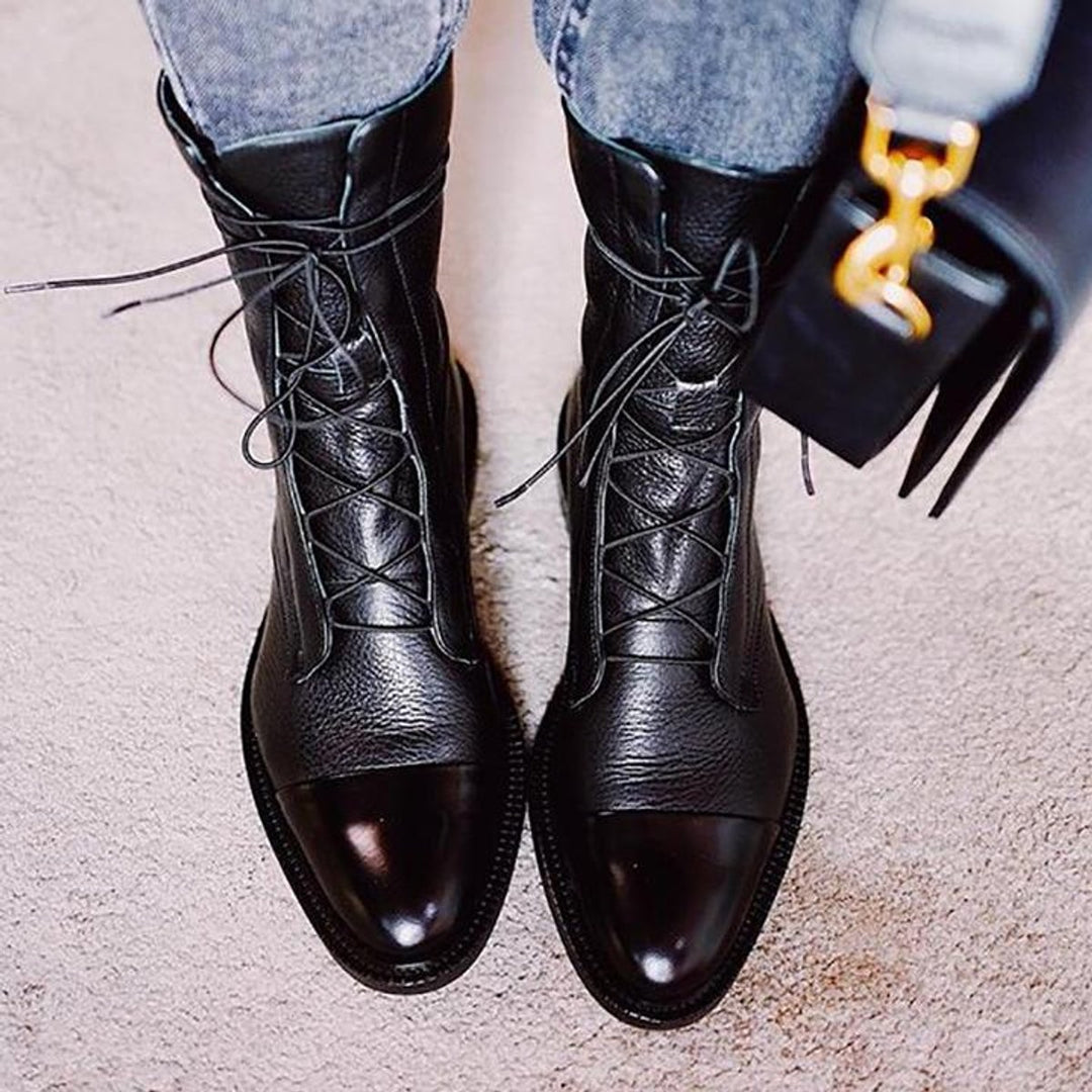 Women's Lace-Up Leather Ankle Heeled Boots