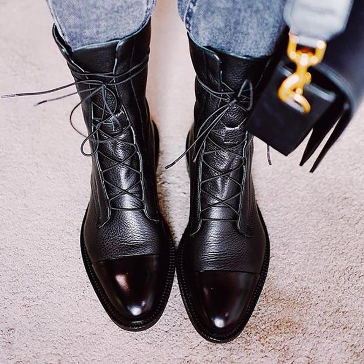 Women's Lace-Up Leather Ankle Heeled Boots