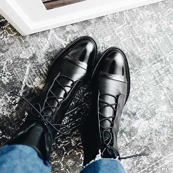 Women's Lace-Up Leather Ankle Heeled Boots