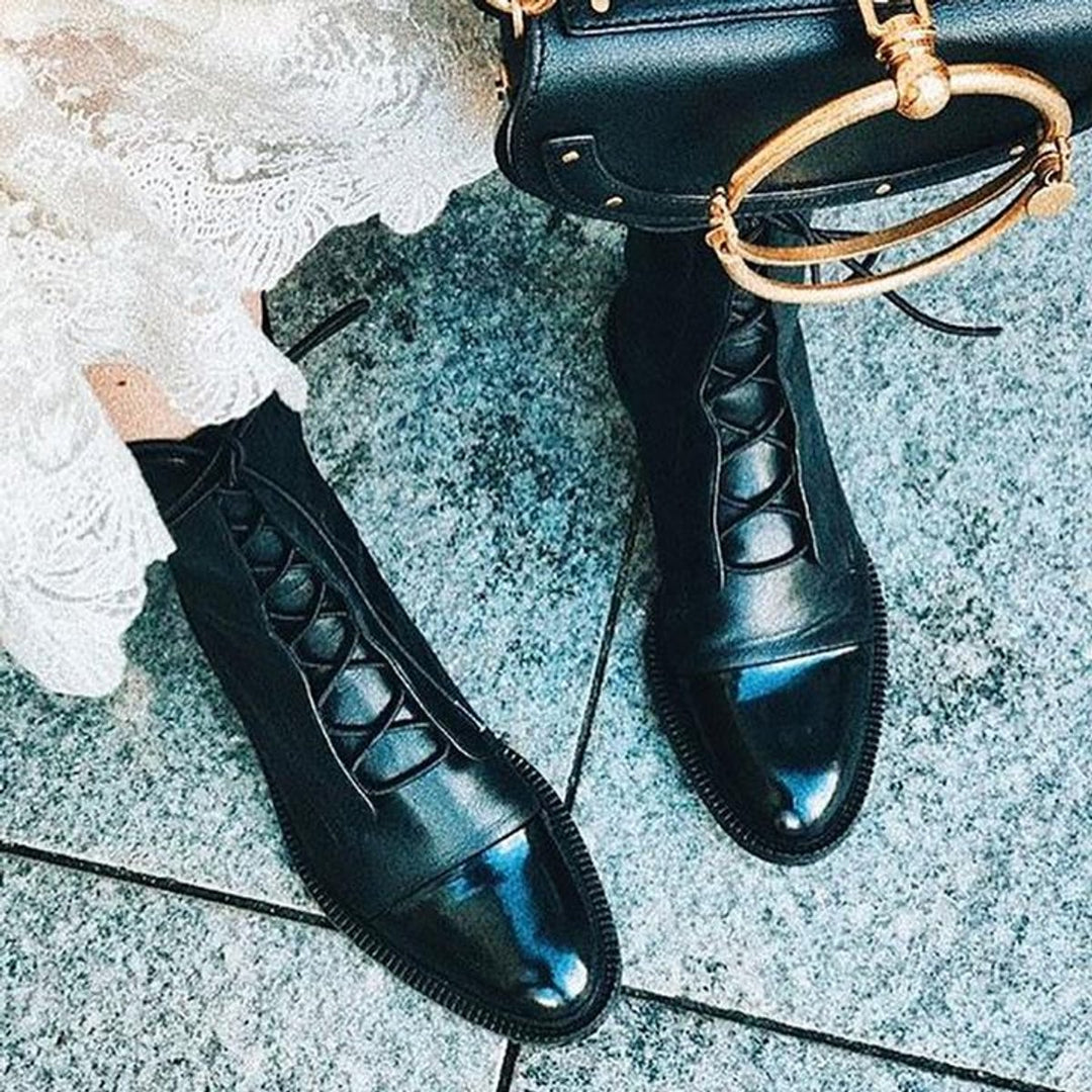 Women's Lace-Up Leather Ankle Heeled Boots