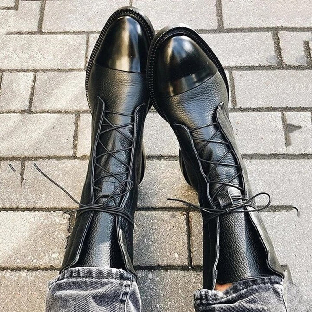 Women's Lace-Up Leather Ankle Heeled Boots