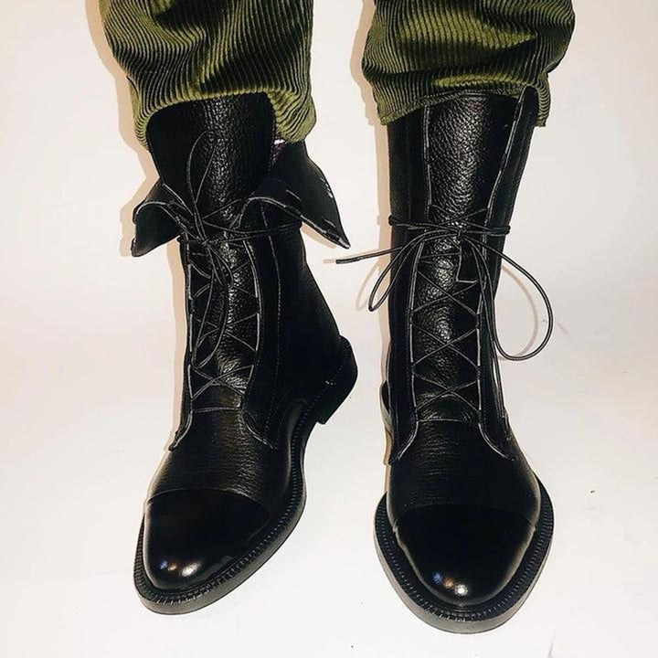 Women's Lace-Up Leather Ankle Heeled Boots
