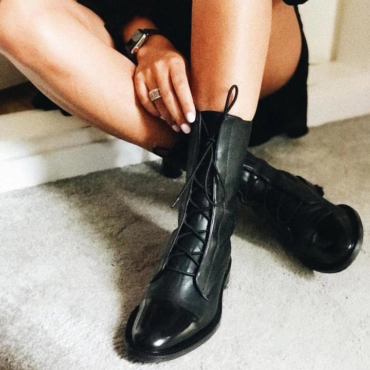 Women's Lace-Up Leather Ankle Heeled Boots