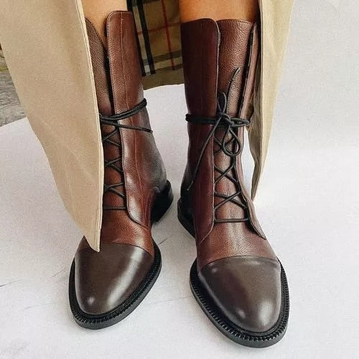 Women's Lace-Up Leather Ankle Heeled Boots