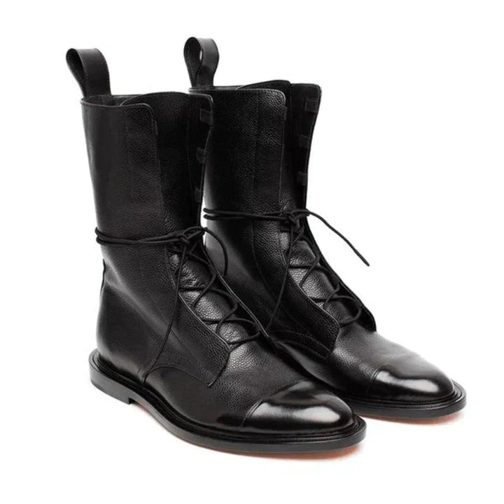Women's Lace-Up Leather Ankle Heeled Boots Cap-Toe