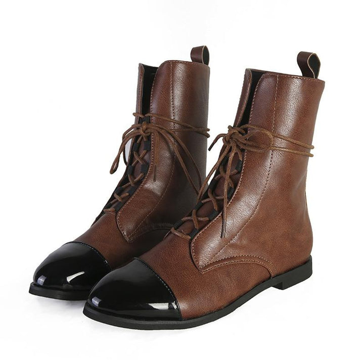Women's Lace-Up Leather Ankle Heeled Boots Cap-Toe