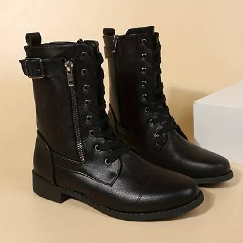 Women's Lace-Up Side-Zip Faux Leather Ankle Heeled Boots