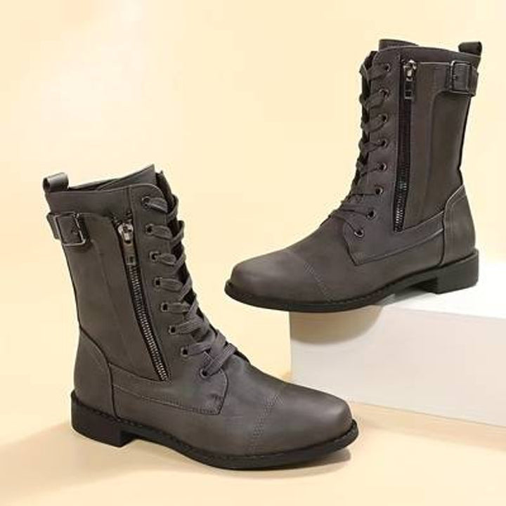Women's Lace-Up Side-Zip Faux Leather Ankle Heeled Boots