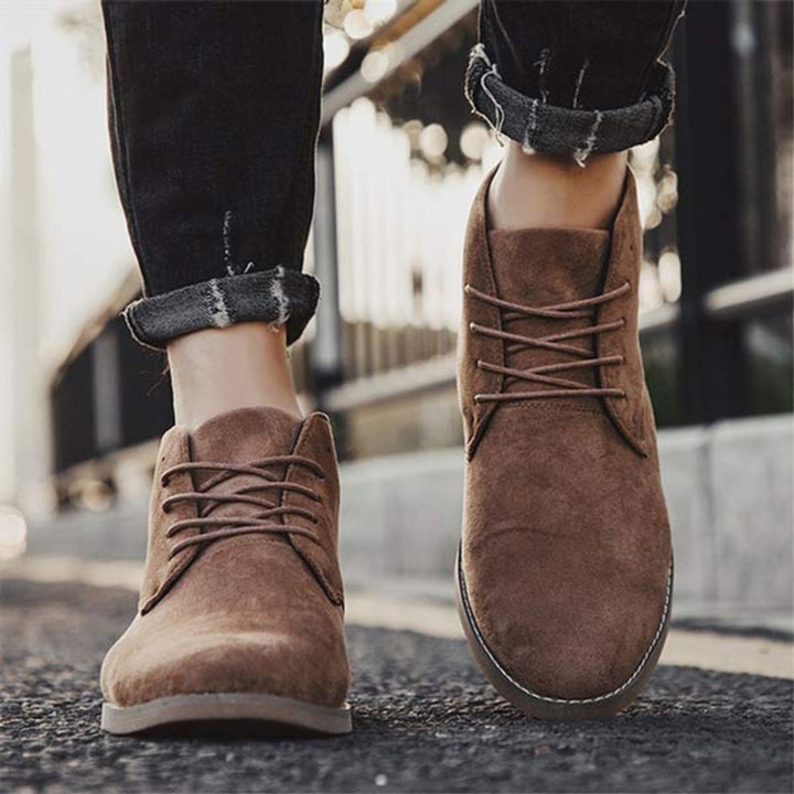 Women's Lace-Up Suede Flat Ankle Heeled Boots