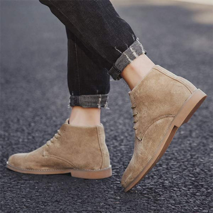 Women's Lace-Up Suede Flat Ankle Heeled Boots