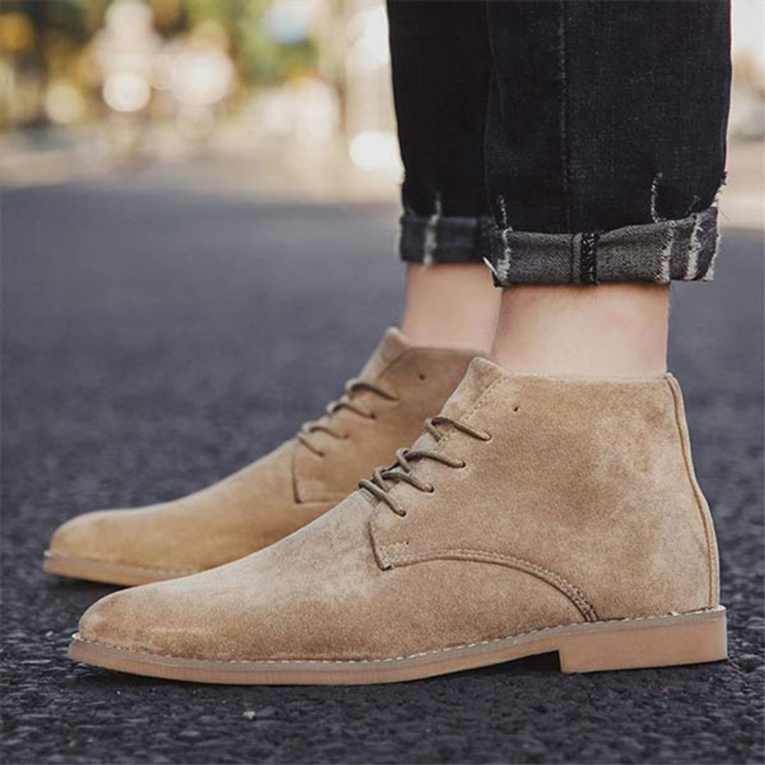 Women's Lace-Up Suede Flat Ankle Heeled Boots