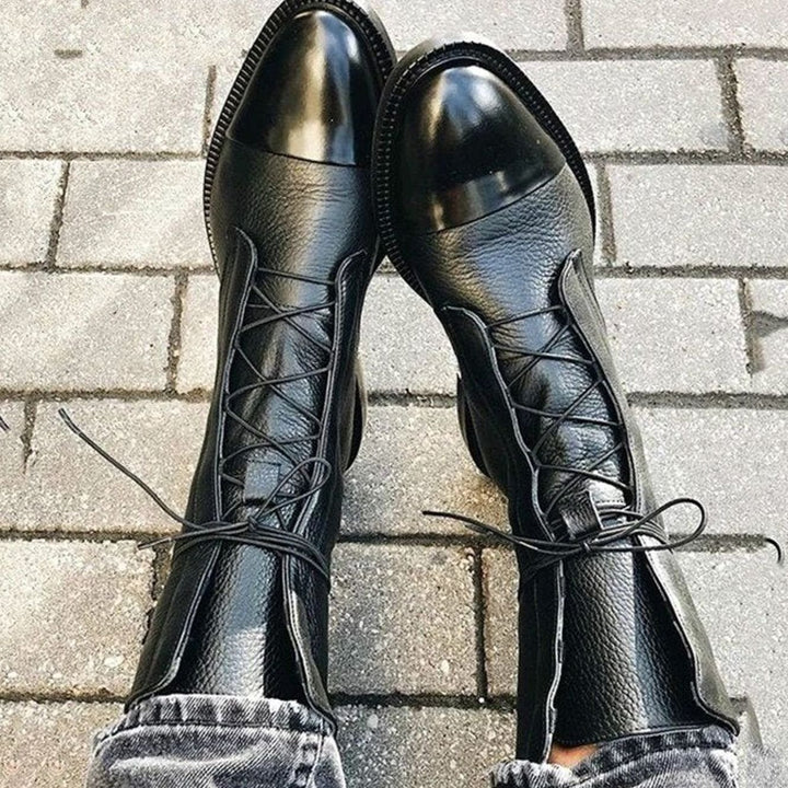 Women's Leather Lace-Up Classic Ankle Boots - Black