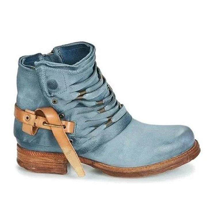 Women's Leather-Look Buckle Strap Ankle Heeled Boots