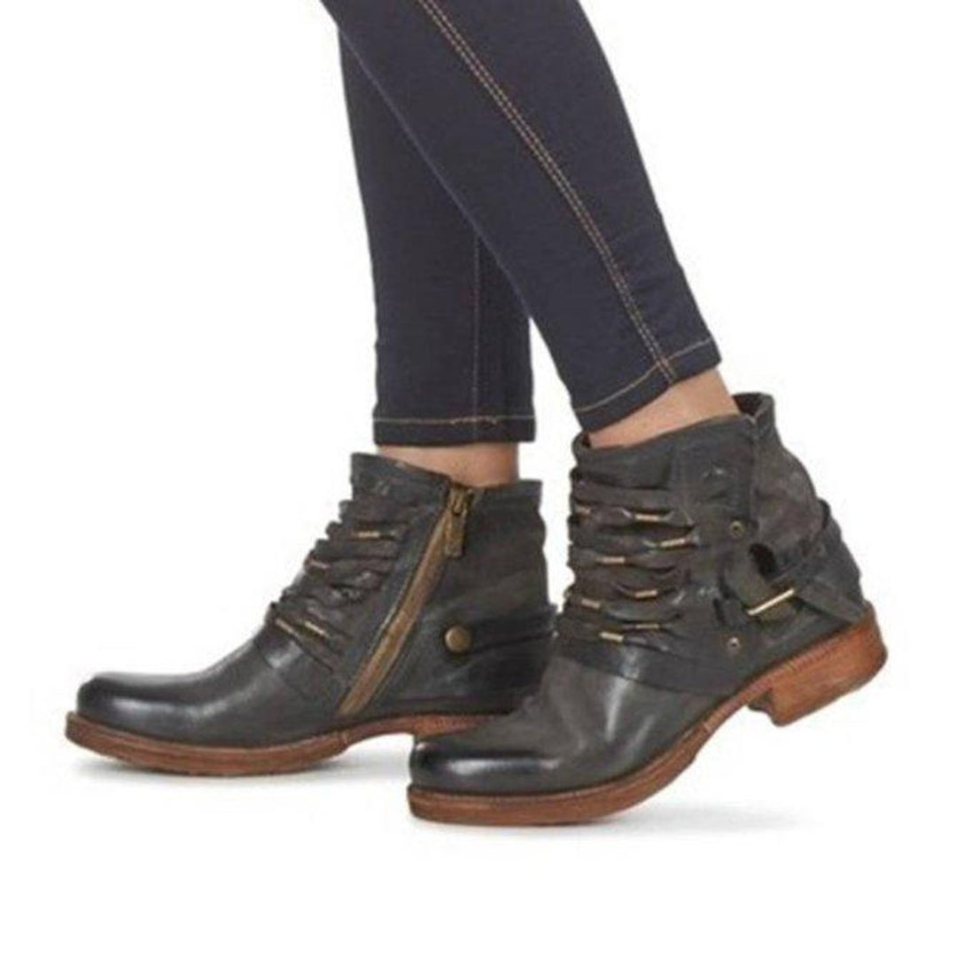 Women's Leather-Look Buckle Strap Ankle Heeled Boots