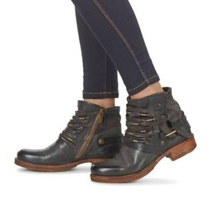 Women's Leather-Look Buckle Strap Ankle Heeled Boots