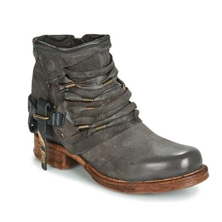 Women's Leather-Look Buckle Strap Ankle Heeled Boots