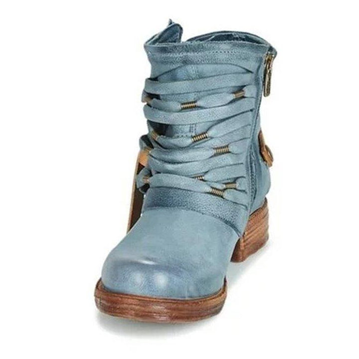 Women's Leather-Look Buckle Strap Ankle Heeled Boots