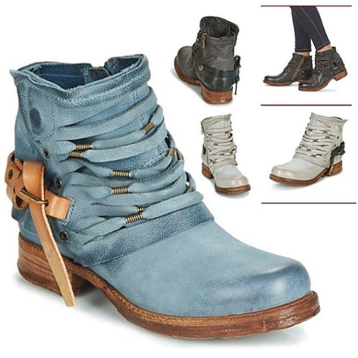 Women's Leather-Look Buckle Strap Ankle Heeled Boots