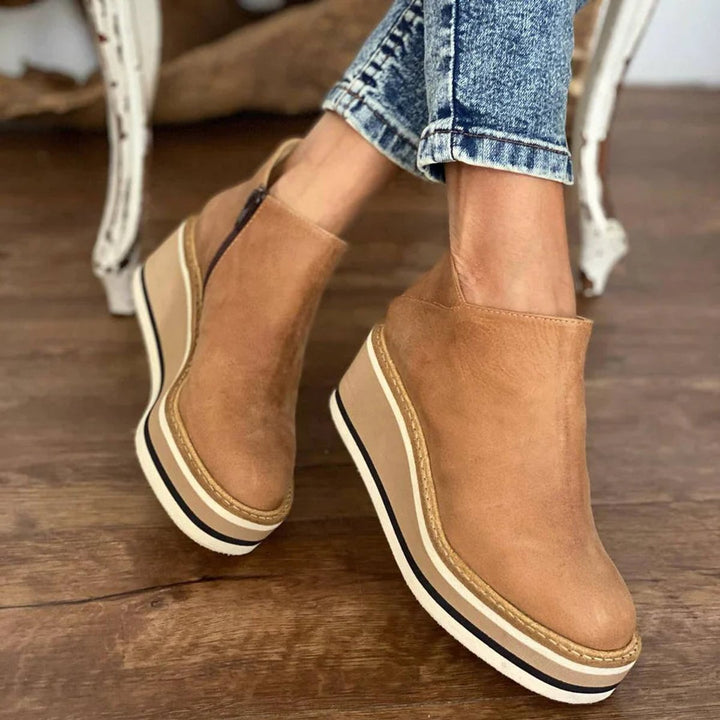 Women's Leather-Look Side-Zip Platform Ankle Heeled Boots