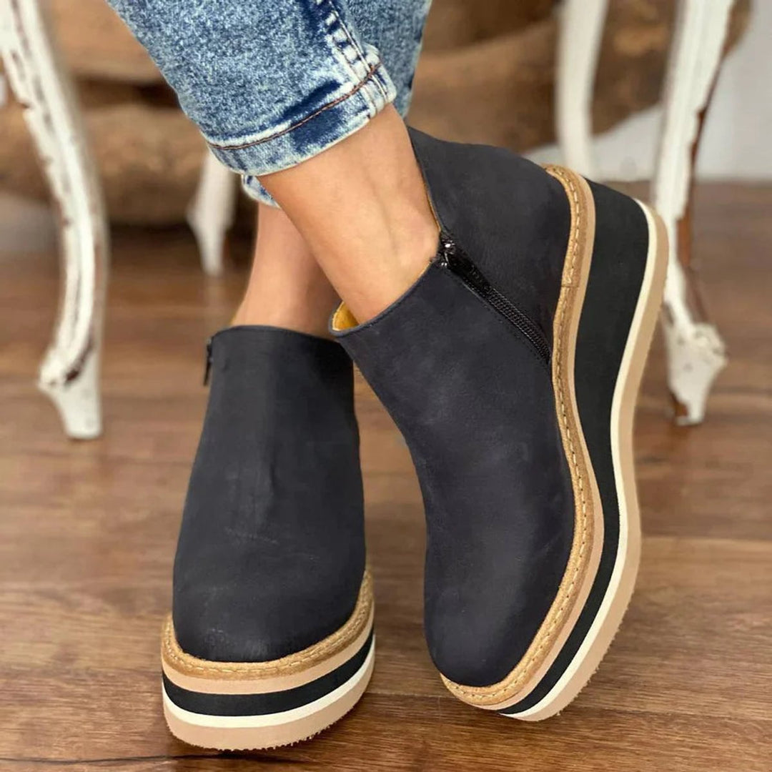 Women's Leather-Look Side-Zip Platform Ankle Heeled Boots