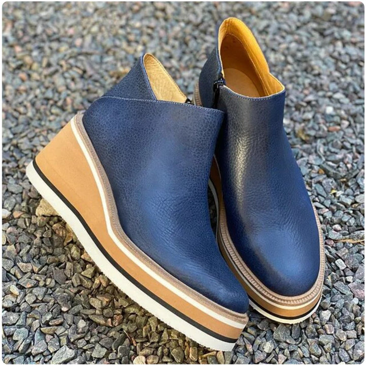 Women's Leather-Look Side-Zip Platform Ankle Heeled Boots