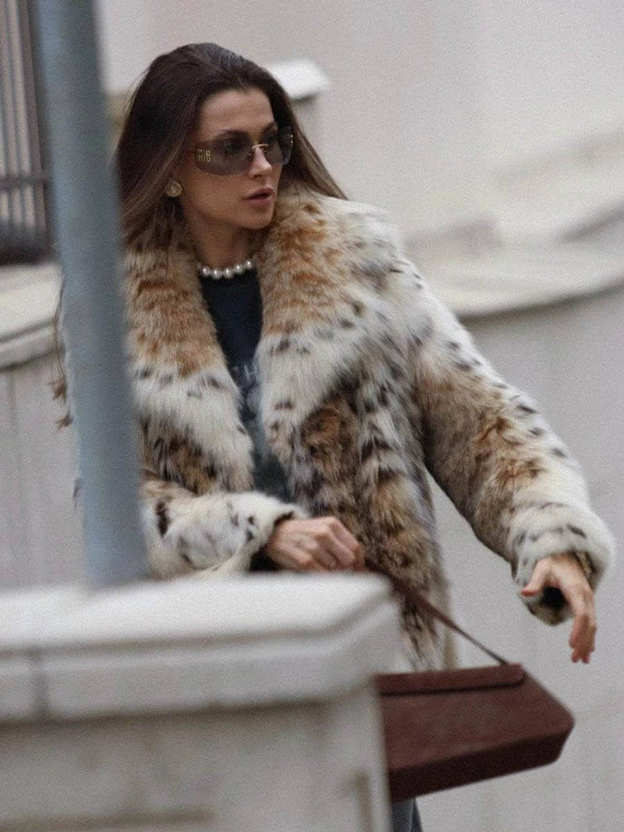 Women's Leopard Print Cropped Faux Fur Coat