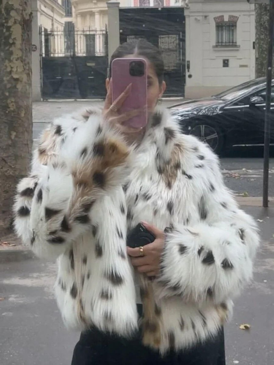 Women's Leopard Print Cropped Faux Fur Coat