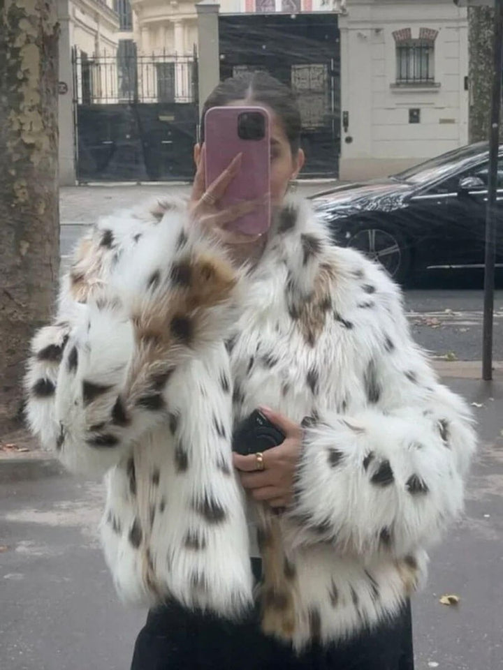Women's Leopard Print Cropped Faux Fur Coat