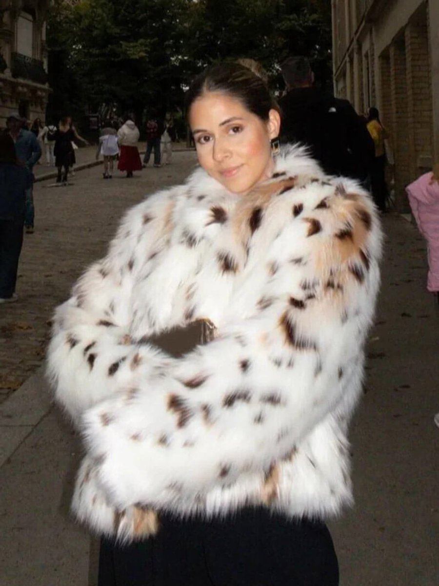 Women's Leopard Print Cropped Faux Fur Coat