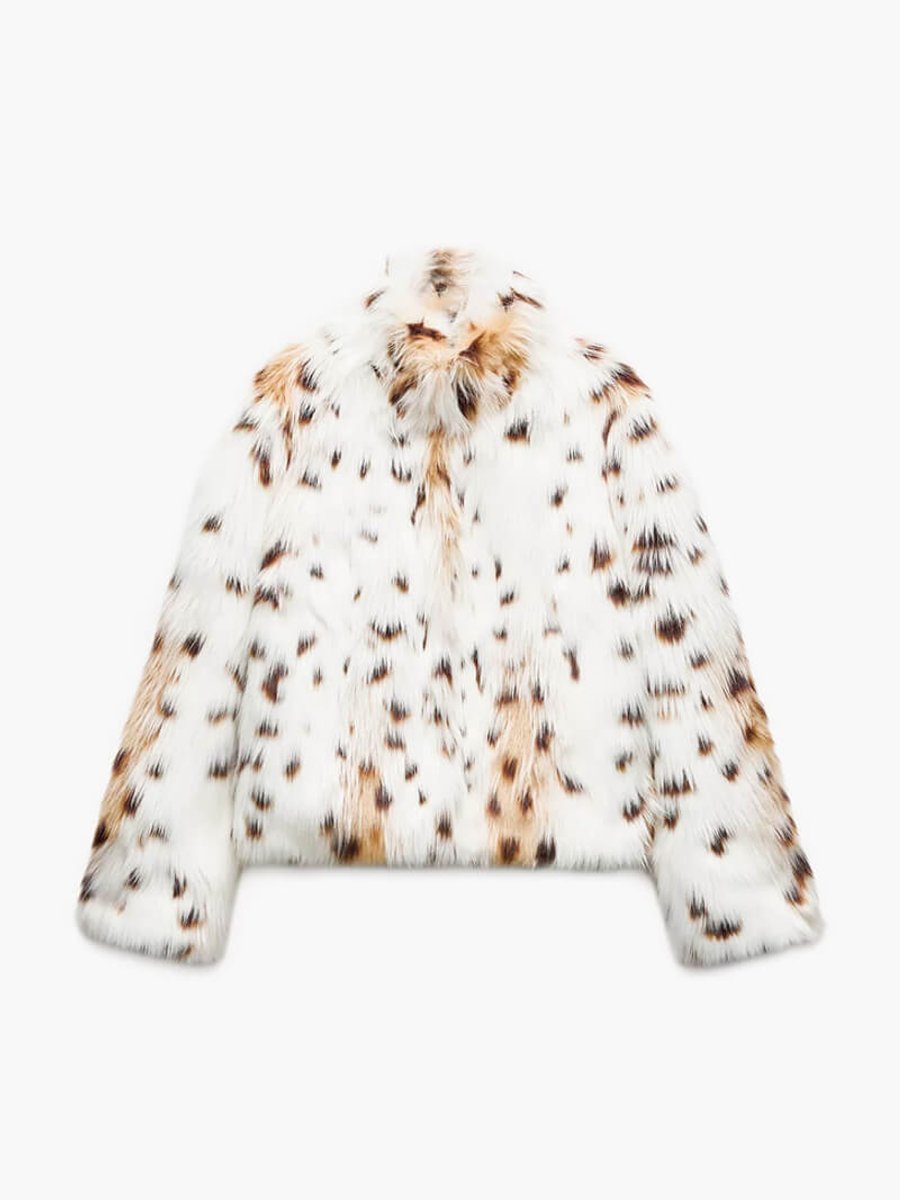 Women's Leopard Print Cropped Faux Fur Coat