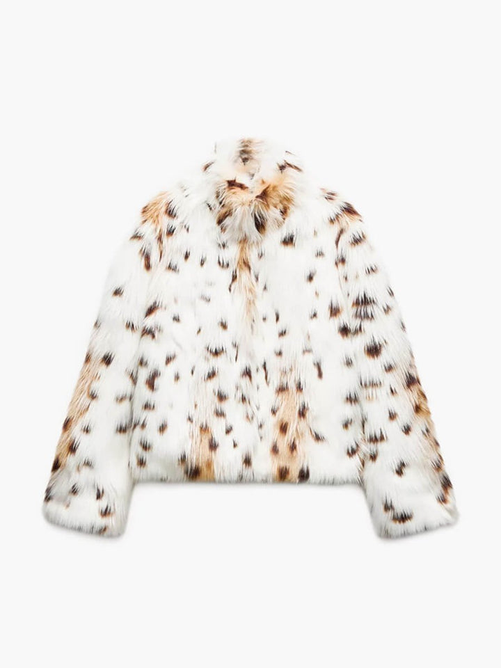 Women's Leopard Print Cropped Faux Fur Coat
