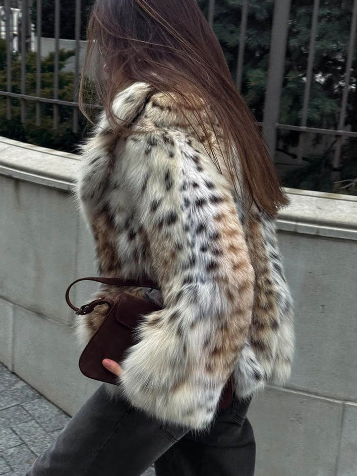 Women's Leopard Print Cropped Faux Fur Coat