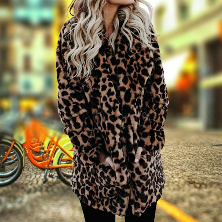 Women's Leopard Print Open-Front Faux Fur Coat