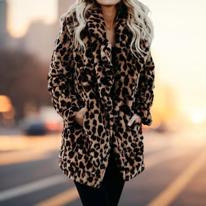 Women's Leopard Print Open-Front Faux Fur Coat