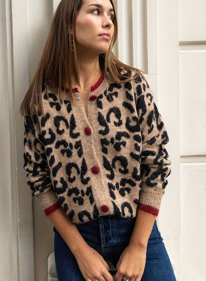 Women's Leopard Print Oversized Knit Cardigan Button-Up