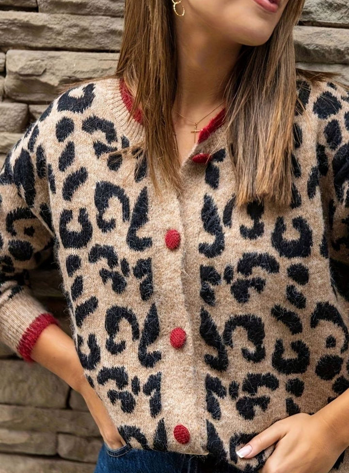 Women's Leopard Print Oversized Knit Cardigan Button-Up