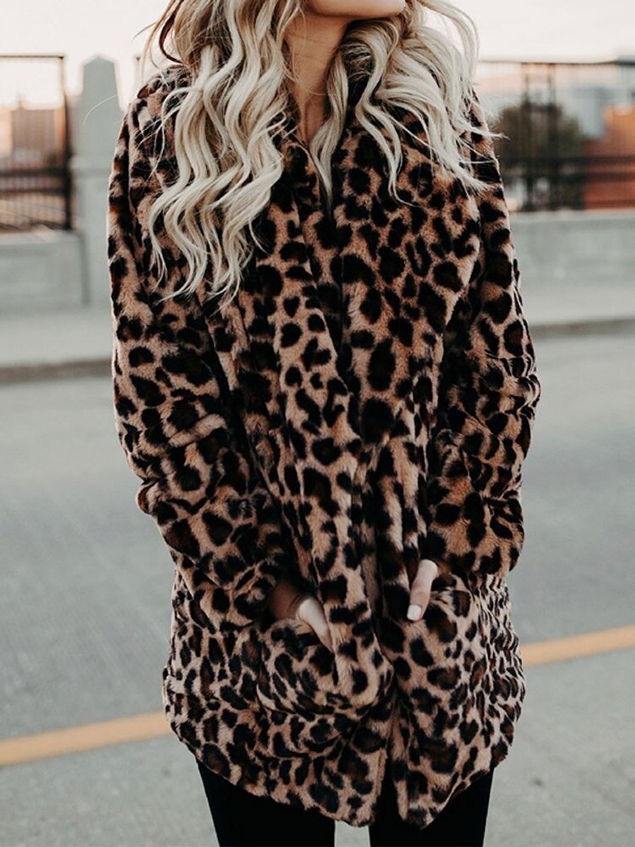 Women's Leopard Print Relaxed-Fit Faux Fur Coat
