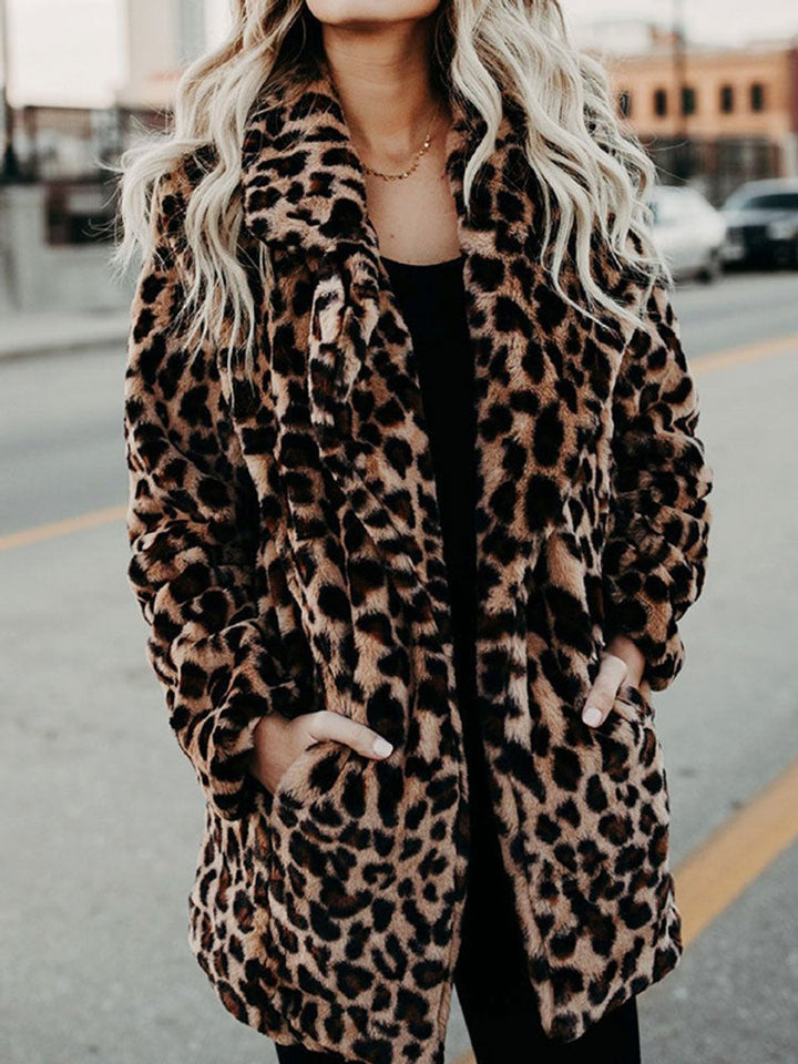 Women's Leopard Print Relaxed-Fit Faux Fur Coat