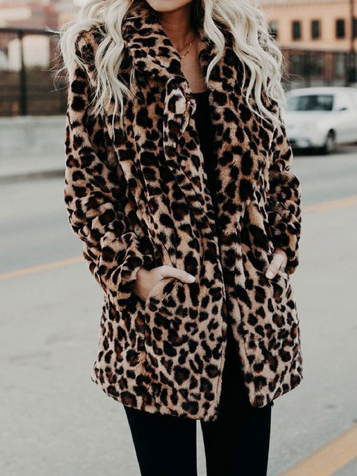 Women's Leopard Print Relaxed-Fit Faux Fur Coat