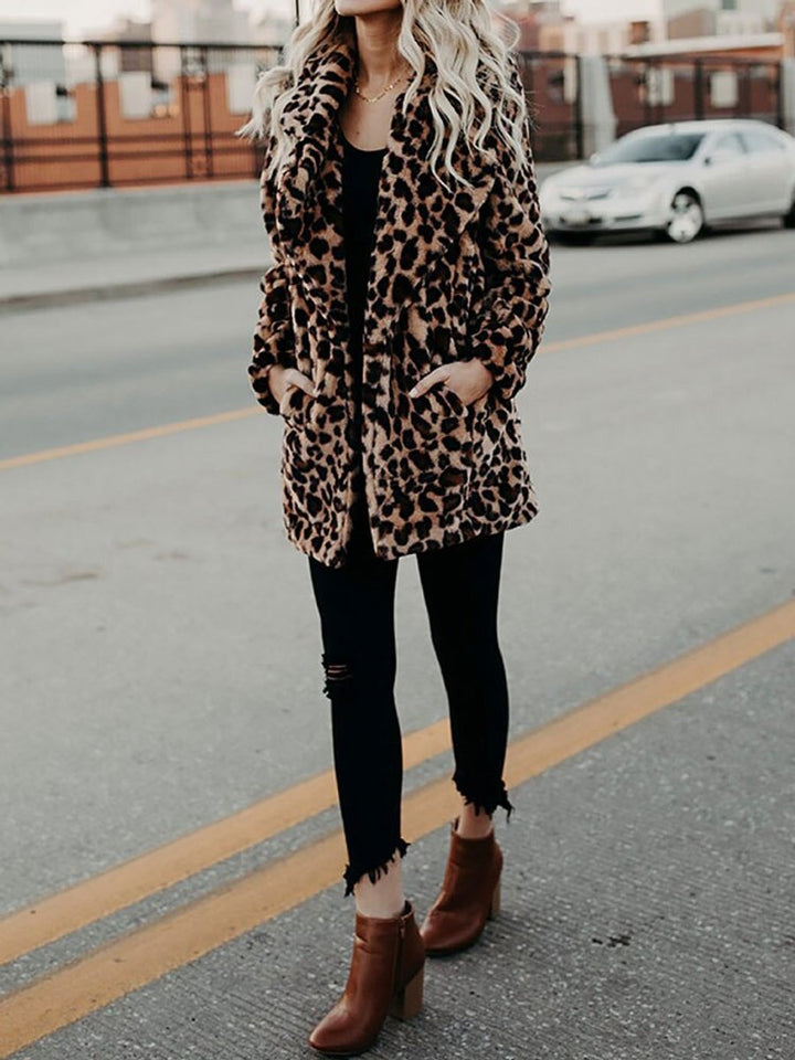 Women's Leopard Print Relaxed-Fit Faux Fur Coat